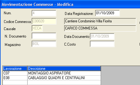 46 Manuale Operativo Commessa: inserire il codice del cantiere, prelevato dalla tabella delle commesse; Lavorazione: inserire il codice del tipo di lavorazione svolta dal dipendente prelevato dalla