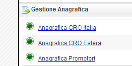 Gestione Anagrafica Richiedente/Promotore/CRO Nel caso in cui, ad esempio, il «Richiedente» sia abilitato a gestire la Sperimentazione per conto di una CRO Italia, potrà selezionare il tasto