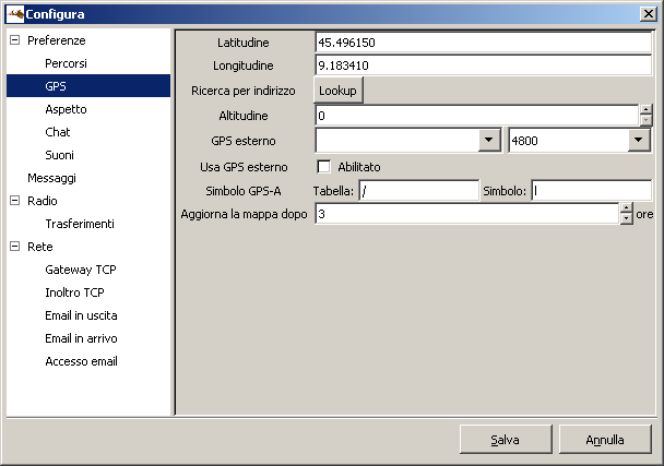 b) Configurazione delle coordinate Lasciare l altitudine a 0