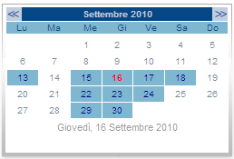 Calendario Eventi Calendario Eventi: Cliccando su ogni data evidenziata, l utente può verificare gli eventi programmati in