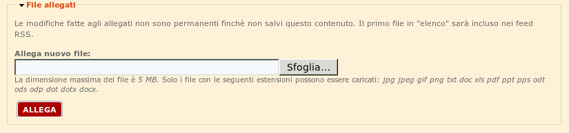 Non c'è altro da fare a meno che non si vogliano allegare del file al contenuto nel qual caso: cliccare su file allegati; Cliccare su Sfoglia e cercare il file nel proprio computer; Cliccare su