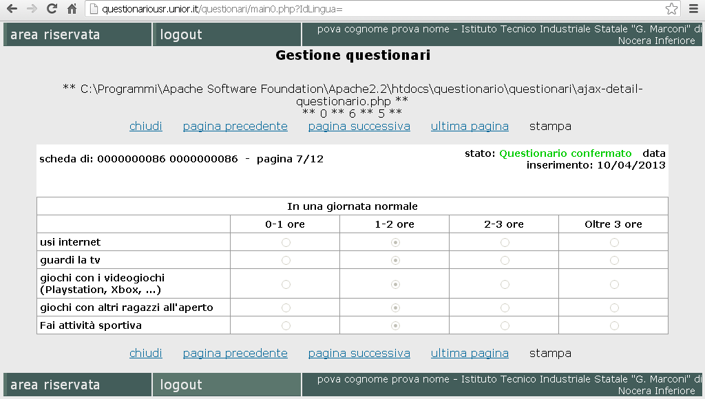 A pagina 8 troviamo invece la sezione del questionario focalizzata sull utilizzo dei social network.