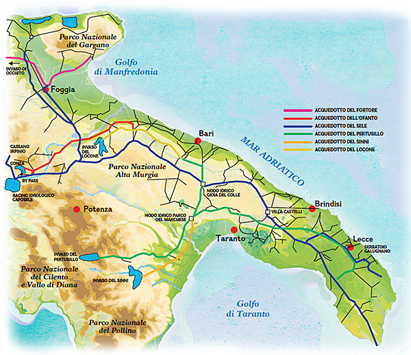 ACQUE La Puglia è una regione povera di acque dolci, a causa del suo clima mediterraneo e per la mancanza di montagne.