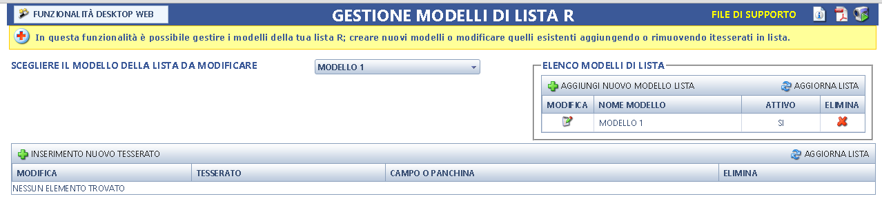 Apparirà la schermata di gestione comune a tante altre funzionalità del sistema dove si potrà dare un nome al modello, un ordine di importanza e decidere se abilitare o disabilitare questo modello.