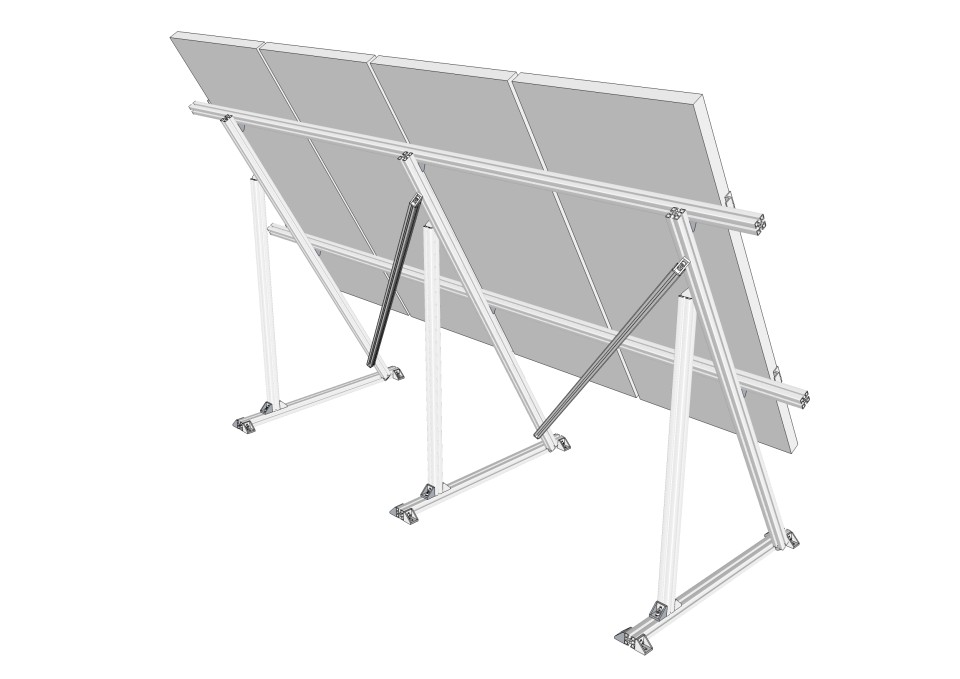 STRUTTURA 3 TRIANGOLI 60 B100 H120 L1700 4FIX CON BARRE PORTAMODULI 3