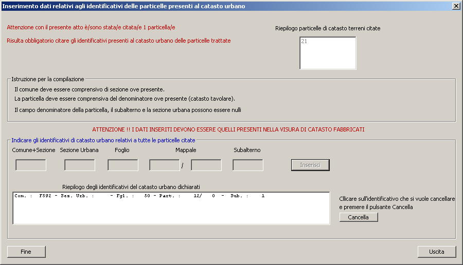 Inserimento dei dati