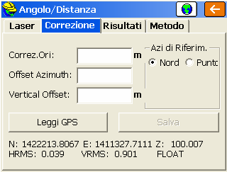 Nel menù di rilievo si trova l indicazione del nome del punto, la descrizione assegnata, l altezza dell antenna da inserire se necessario dall operatore e sono indicate le coordinate attuali e i