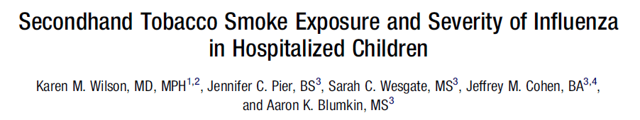J Pediatr 2013; 162: 16-21 Obiettivo: valutare se bambini affetti da sindrome influenzale esposti a fumo passivo sviluppano forme più severe rispetto ai non esposti Metodi: presi in