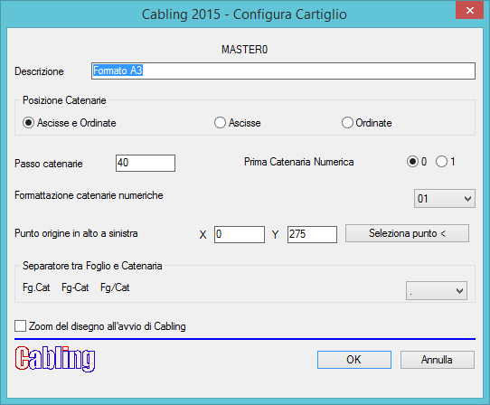 IMPOSTAZIONE DISEGNI La finestra è stata arricchita di nuove funzionalità di cui la principale consiste nel legare una configurazione dell area di disegno al nome dei singoli cartigli (o squadrature).