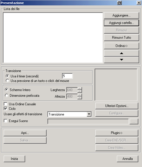 Creazione di Presentazioni Con XnView è possibile creare facilmente delle presentazioni da una serie di immagini, dopo avere impostato una serie di opzioni, come quali files immagine includere nella