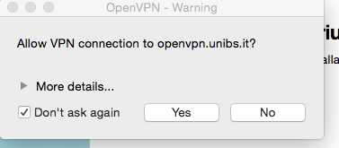 Una volta installato il client openvpn connect comparirà l icona sulla barra di stato. Selezionare il menù openvpn.unibs.