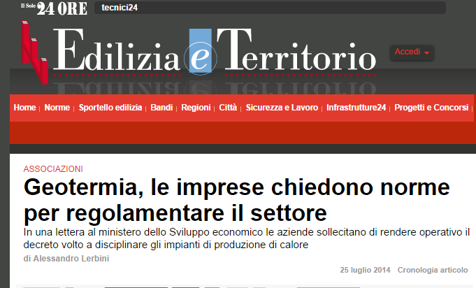 Luglio 2014: in una lettera congiunta AnigHP, Unione Geotermica Italiana e Consiglio Nazionale dei Geologi chiedono nuovamente al MiSE