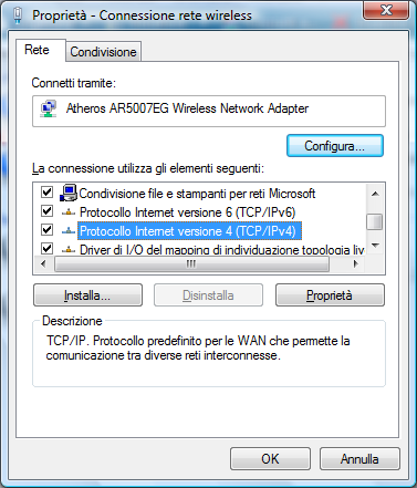 Windows Vista dovrebbe riconoscere automaticamente la scheda di rete wireless all atto dell installazione, e creare una connessione di rete ad essa associata, denominandola Connessione rete wireless.