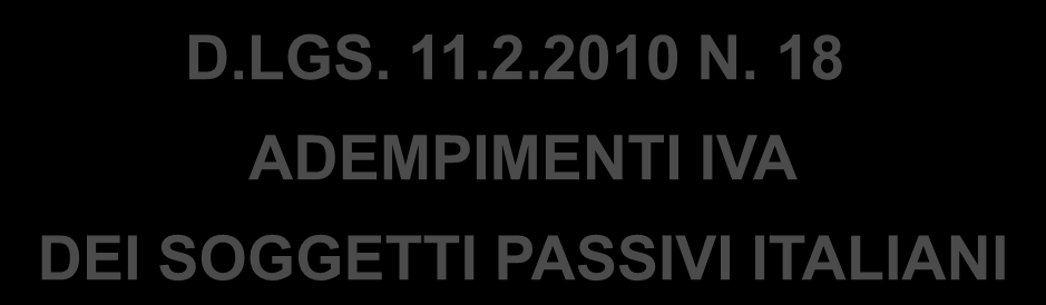 D.LGS. 11.2.2010 N. 18 ADEMPIMENTI IVA DEI SOGGETTI PASSIVI ITALIANI FATTURAZIONE OPERAZIONE ART. 21 LETT.
