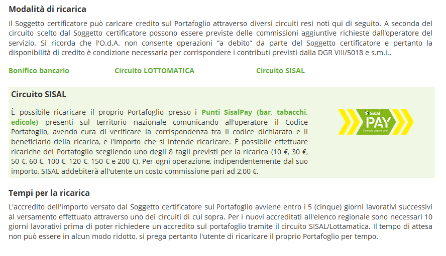 Aggiornamento 05/04/2016 Fig. 57 Modalità di ricarica con Circuito SISAL.