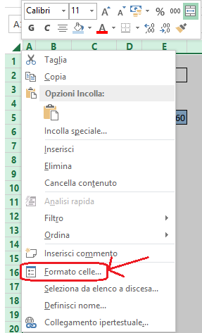 bloccare le celle non di input Con il tasto destro del mouse richiamiamo la voce «Formato cella»