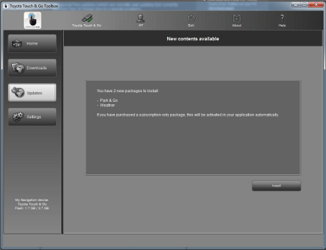 HOW-TO GUIDE: Come scaricare e installare gli aggiornamenti nei dispositivi Toyota Touch&Go Il pulsante Aggiornamenti aprirà una schermata contenente tutti gli aggiornamenti disponibili, tra cui: -