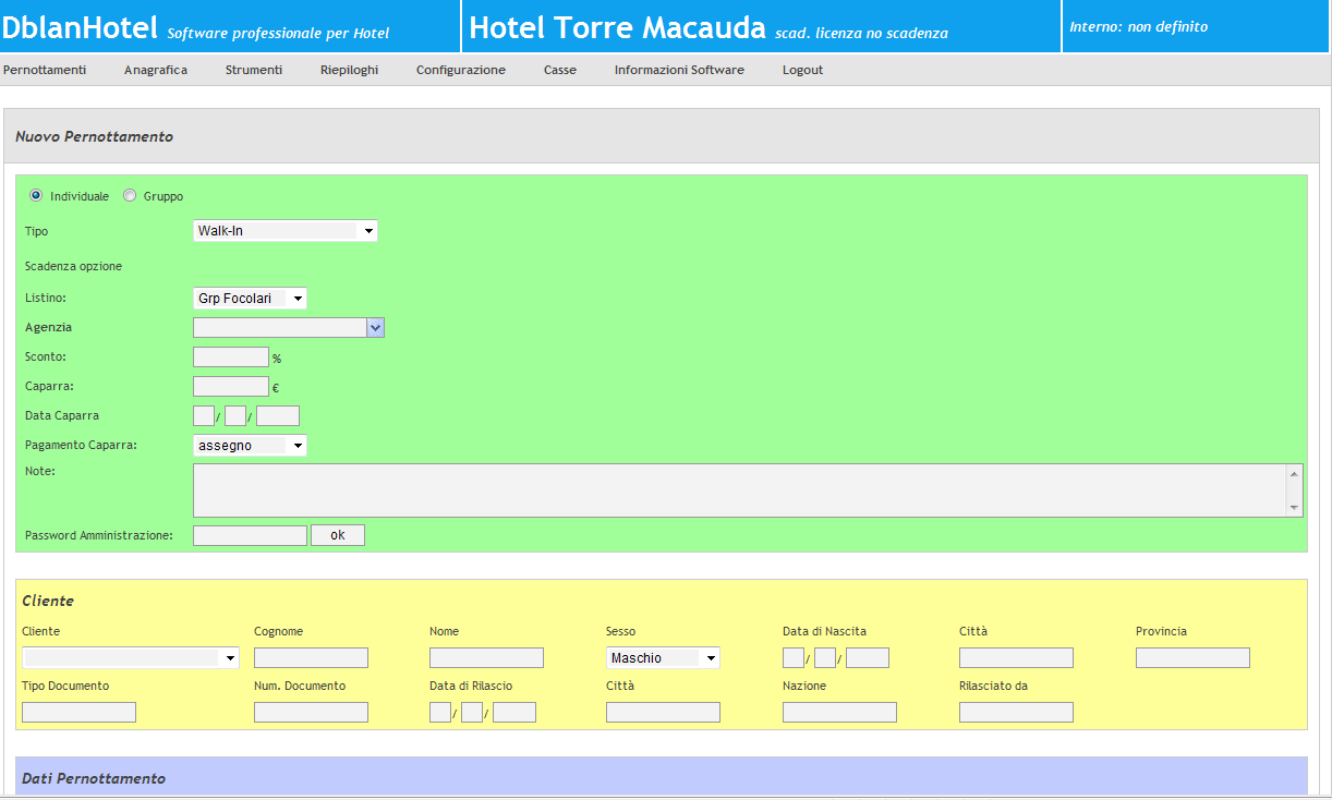 DBLANHOTEL SOFTWARE PROFESSIONALE PER HOTEL MANUALE D USO Questo Manuale è suddiviso secondo le voci del menu principale.