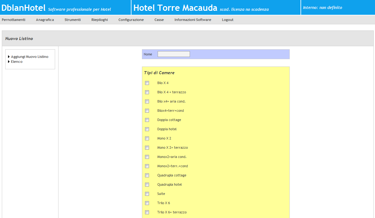 Nuovo Nella creazione di un listino è possibile specificare: le tipologie di camere allle quali associarlo: 12 differenti periodi diversi con tariffe