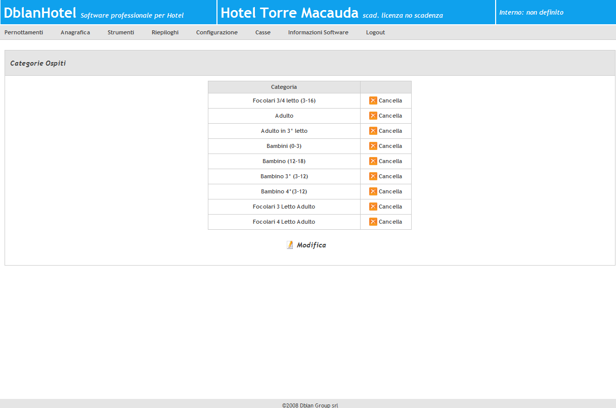 Categorie ospiti E possibile specificare tutte le categoria ospiti che si