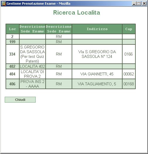 4.5 Funzioni di carattere Generale 4.5.1 Link Località Cliccando su un valore della colonna Loc si procederà contestualmente: - ad eseguire la scelta - a far comparire il valore sulla maschera