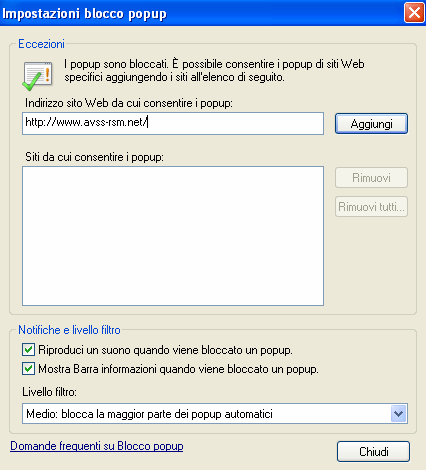 Per modificare le impostazioni di Blocco popup L utente potrà regolare le impostazioni di Blocco popup secondo le proprie esigenze.