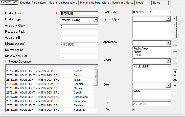 Creare il catalogo TAB Dati generali Nella scheda Dati Generali è possibile inserire le seguenti caratteristiche di prodotto: Codice Prodotto (campo Tipo A Alfanumerico Max 30 caratteri