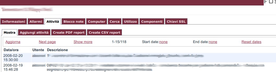 2. Consultare tutte le attività svolte con filtro per