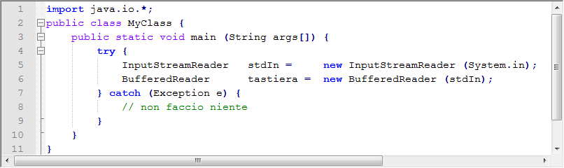 JAVA File e Flussi Input da tastiera INPUT DA TASTIERA Con la classe InputStreamReader leggo i byte dallo standard input e li codifico in caratteri utilizzando un certo charset.