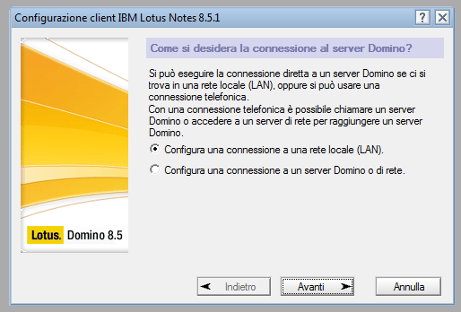 La configurazione di Lotus Notes si avvierà. Cliccare su Avanti per iniziare.