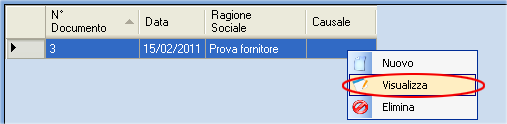 Da questa finestra è possibile: Creare un nuovo documento; Eliminare il documento selezionato; Ricerca.