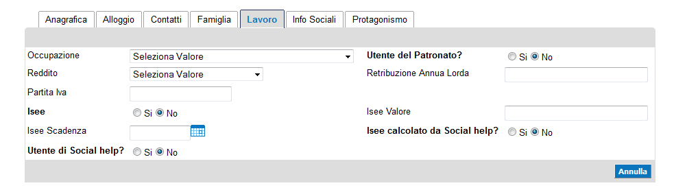 6.4.Lavoro Dati sull occupazione dell utente, reddito e isee.