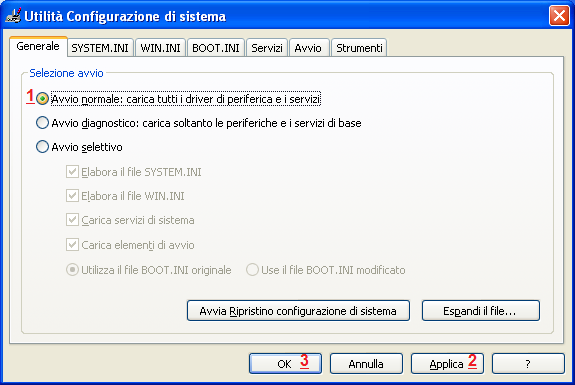 c. Cliccare Applica e OK, poi riavviare normalmente il computer. 7. Download e installazione di Kaspersky: a. Cliccare sul link per accedere al sito http://www.kaspersky.com/it/productupdates b.