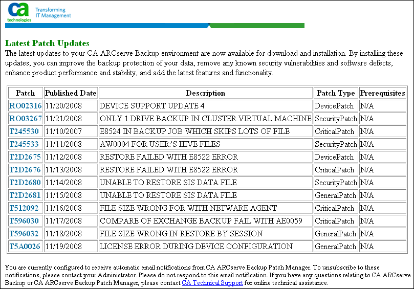 Funzionamento di CA ARCserve Backup Patch Manager Notifiche tramite posta elettronica CA ARCserve Backup Patch Manager consente di inviare notifiche automatiche tramite posta elettronica per i