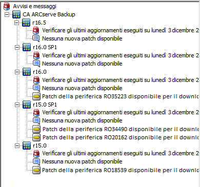 Informazioni sull'interfaccia grafica utente (GUI) di CA ARCserve Backup Patch Manager Riquadro Avvisi e messaggi Visualizza avvisi e messaggi associati alle patch CA ARCserve Backup.