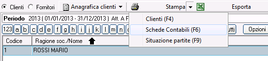 Tramite il pulsante Stampa è possibile: avviare la stampa delle schede contabili;