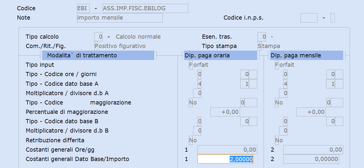 5. Codici di corpo Cedolino Nota Salvatempo L0016 Sanilog - Ebilog 31. Paghe e Stipendi 14. Gestione Tabelle 01. Tabelle Generali 01.