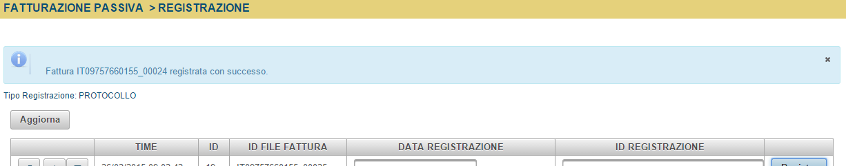 Registrazione Dalla pagina di Registrazione è possibile protocollare/registrare contabilmente le fatture ricevute.