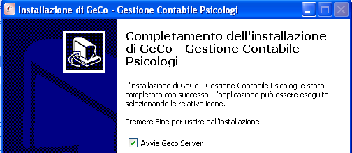 Clic su Fine. Si avvierà il programma Server che gestisce GeCo.