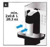 5) Riempire il serbatoio dell'acqua con il decalcificante Nespresso (1 bustina) + 0,5 litri d