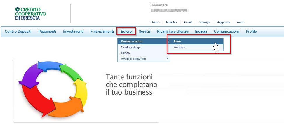 5. DISPOSIZIONE BONIFICO ESTERO Nella home