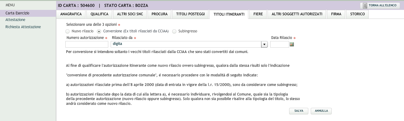 5.6.1 Inserimento di un Nuovo titolo Cliccando su Aggiungi titolo itinerante.