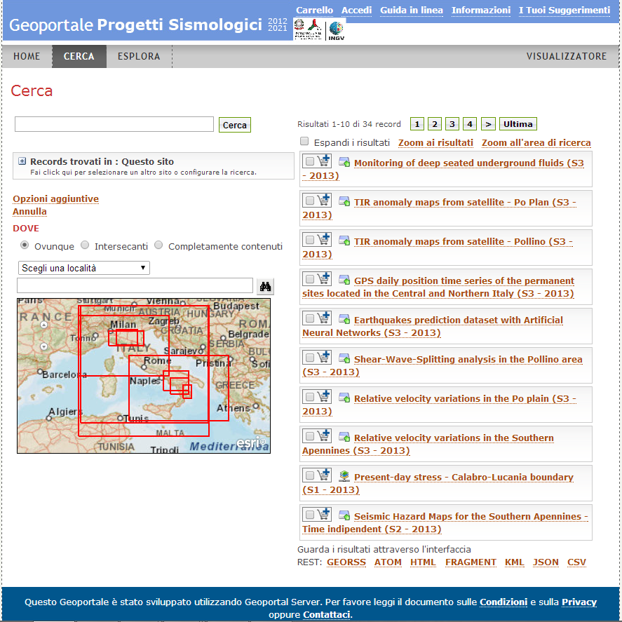 visualizzazione e diffusione dei datasets (WEBGIS) di cui DPC e INGV sono dotati.