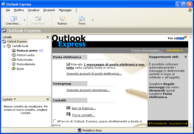 Outlook Express - la Rubrica Per inserire nella Rubrica di Outlook i contatti: Clic sul
