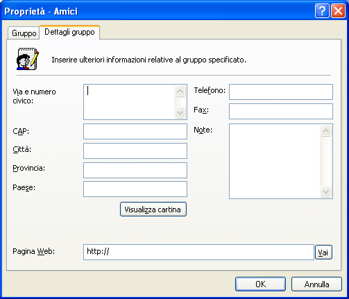 Outlook Express - la Rubrica: Nuovo gruppo (lista) Nella finestra Proprietà digitare il nome del nuovo gruppo: esempio Amici Facendo clic su Dettagli gruppo possono