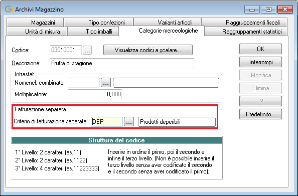 Qualora l utente abbia classificato l anagrafica articoli in categorie, gruppi o settori omogenei, sfruttando la compilazione del campo Categoria merceologica presente nella scheda Principali dell