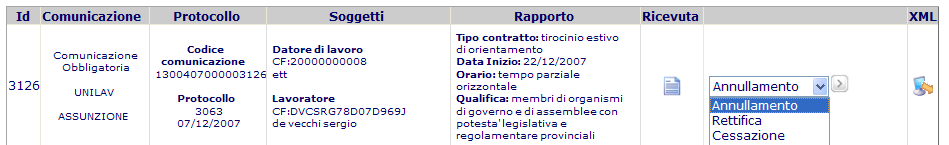 Gestione I pulsanti e non sono selezionabili in quanto attivi solamente per le comunicazioni protocollate 9.1.