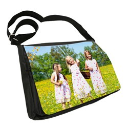 Borsa grande con foto Borsa personalizzata grande con due scomparti e due tasche con cerniera La pattella anteriore con la foto è