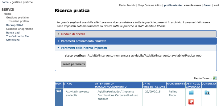 Figura 45 La visualizzazione in grassetto, combinata alla consultazione della sezione Storico all interno di ciascuna pratica, consente all operatore di sportello di essere pienamente informato e