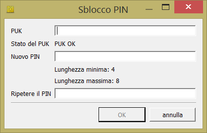 3.2 Sblocco PIN Passo 1 Per sbloccare il codice PIN del token cliccare sopra il pulsante Sblocco PIN.